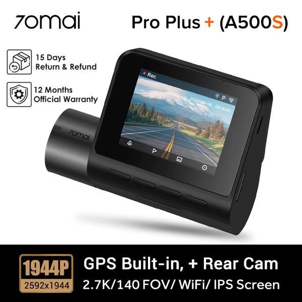 70mai Dash CAM Pro Plus + A500S Built-in GPS para ADAS, WiFi Car DVR 1944P, Monitor de estacionamento, 140 FOV, visão noturna, traseira frontal