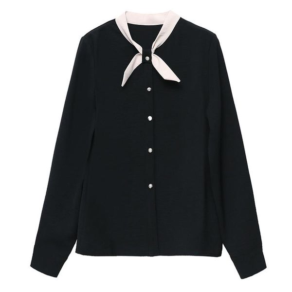 

woman feminina women's vintage blouse fashion clothes 2021 spring autumn black bow long sleeve shirts female d0186 blouses &, White