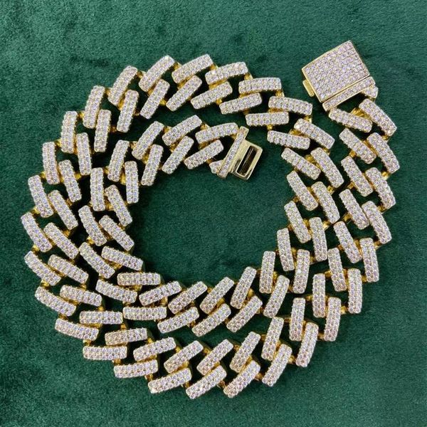 

chains iced out paved rhinestone link chain 15mm gold miami curb cuban cz bling rapper necklace bracelet for men hiphop jewelry, Silver