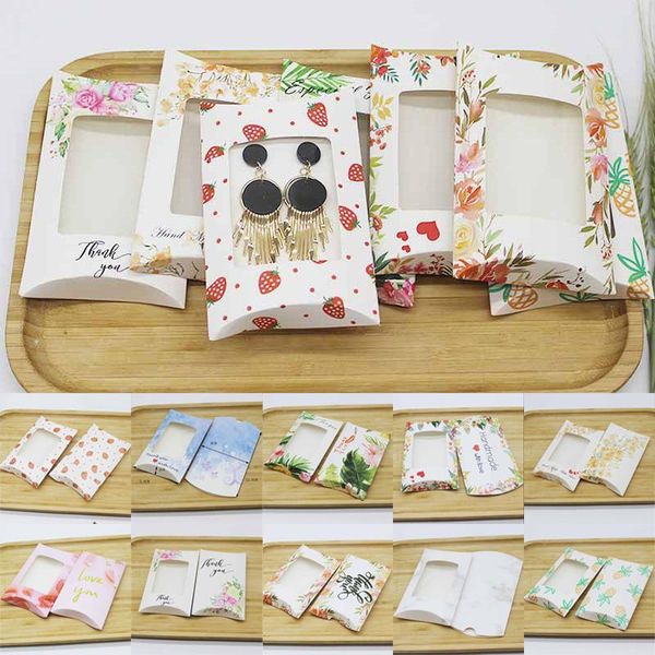 

gift wrap 10pcs packing box with pvc window jewelry crafts display flower pineapple printed diy thank you gifts pillow