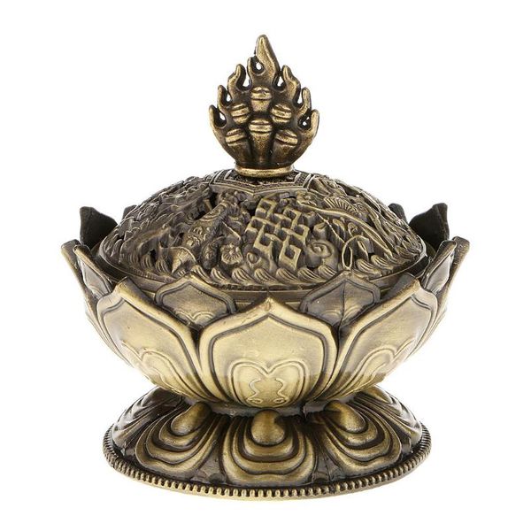 

sachet bags lotus incense smoke cone aroma burner holder stove backflow censer decor-bronze