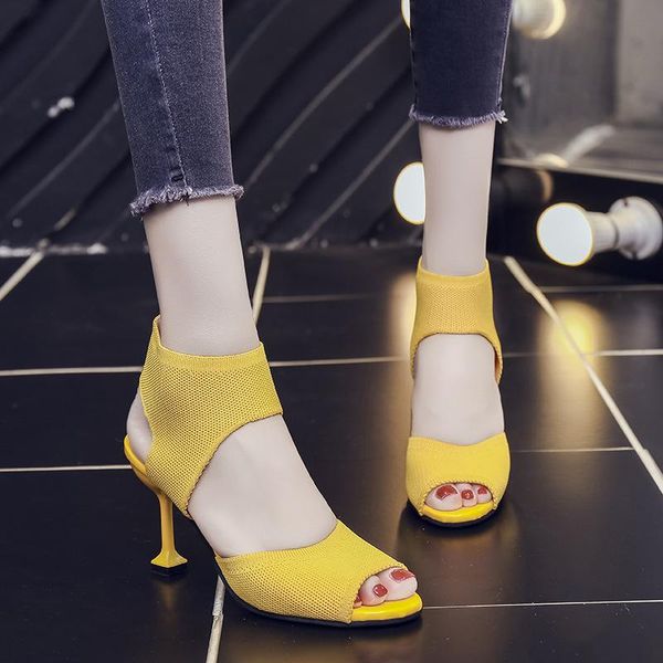 

sandals 2021 summer solid ladies shoes woman thin high heels fish mouth flying women plus size, Black