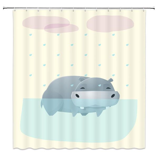 Cortinas de chuveiro Detono Hippo Cortina Wild Animal Padrão infantil Decoração de banheiro Banho de pano de poliéster à prova d'água com ganchos