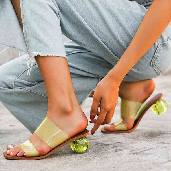 

slippers big size 42 43 women pvc sandals summer crystal heels casual beach slides outside square toe female mules 5c, Black
