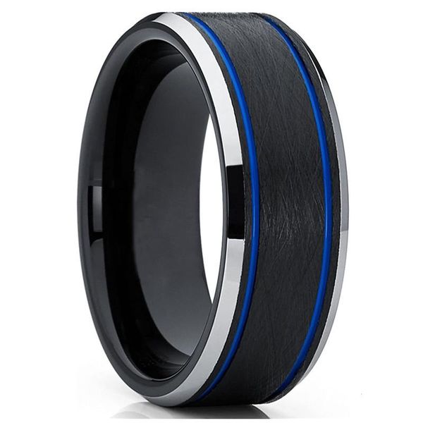 

wedding rings 8mm womens mens black blue tungsten carbide ring band double grooved brushed finish comfort fit jewelry, Slivery;golden