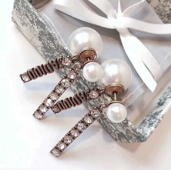 

design jewelry row diamond size pearl classic letter pendant earrings, Silver