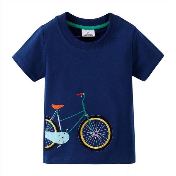 

jumping meters summer bike embroidery fashion boys t shirts cotton childrens clothes short sleeve kids tees, Blue