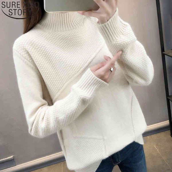 

women long sleeve knitted sweater turtleneck korean thicken sweaters fashion solid pullover winter clothes 10808 210417, White;black