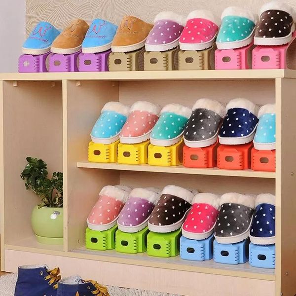 

16pcs double layer plastic integrated shoe rack holder household space saving storage adjustable clothing & wardrobe