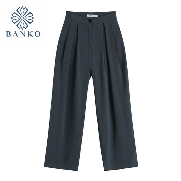 

solid suit pants women casual office ladies work wide leg trousers female vintage high waist button stylish straight long women's & cap, Black;white