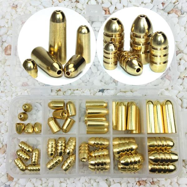 

fishing accessories 50pcs/box mix sizes two types copper weights metal jig drop s sinkers for texas rig tackle