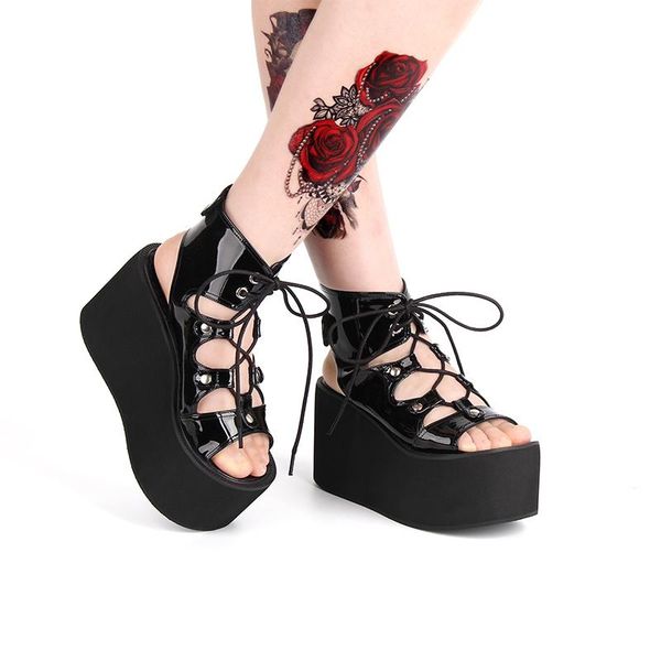 

summer harajuku punk lolita 10cm thick platform gladiator sandals, Black