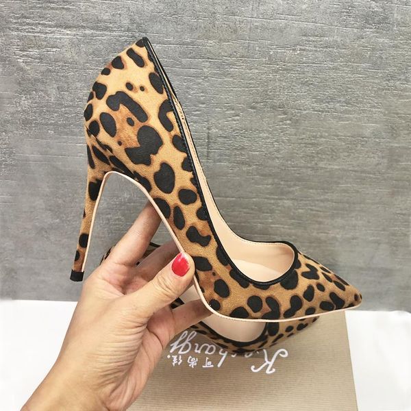 

fashion women lady leopard suede leather poined toe stiletto high heel pump high-heeled shoe wedding dress shoes, Black