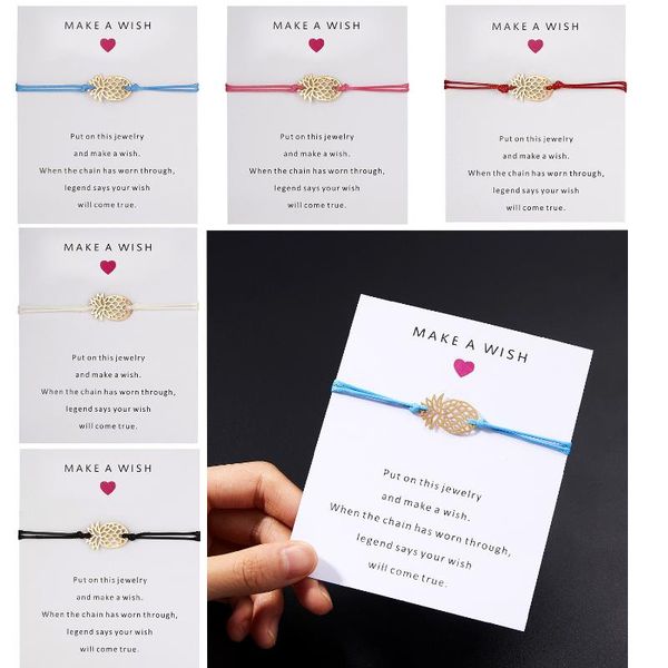 

link, chain contracted bracelet the make a wish love paper card pineapple woven adjustable, Black