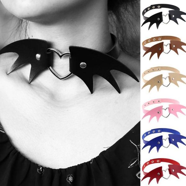 Leder Halloween Halsband Herz Flügel Halskette Frauen handgemachte Nachtclub Goth Schmuck Schlüsselbein Geschenk Großhandel Halsreifen