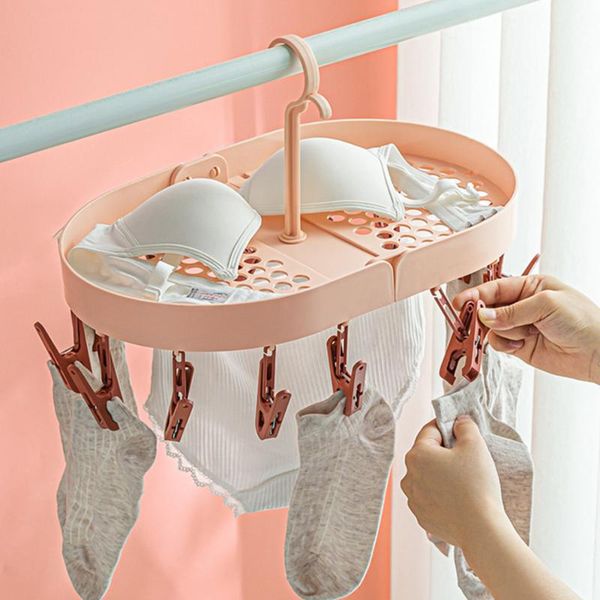 

hangers & racks 14 clip hanger multi-functional foldable plastic socks towels cloth household drying rack baby clothes