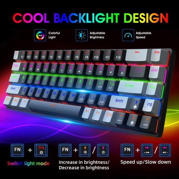

keyboards v800 gaming mechanical keyboard blue red switch usb rgb backlit dual color wired 68 keys anti-ghosting for game laptop