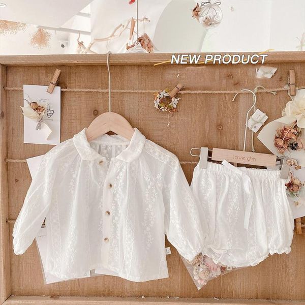 

clothing sets baby girls long sleeve lace blouse+shorts two peices spring autumn toddler kids, White