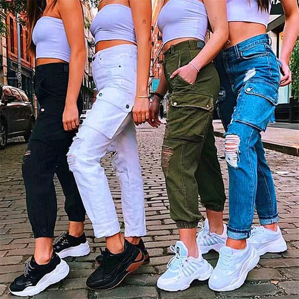 

women's pants & capris high waisted begger cargo streetwear women work, Black;white