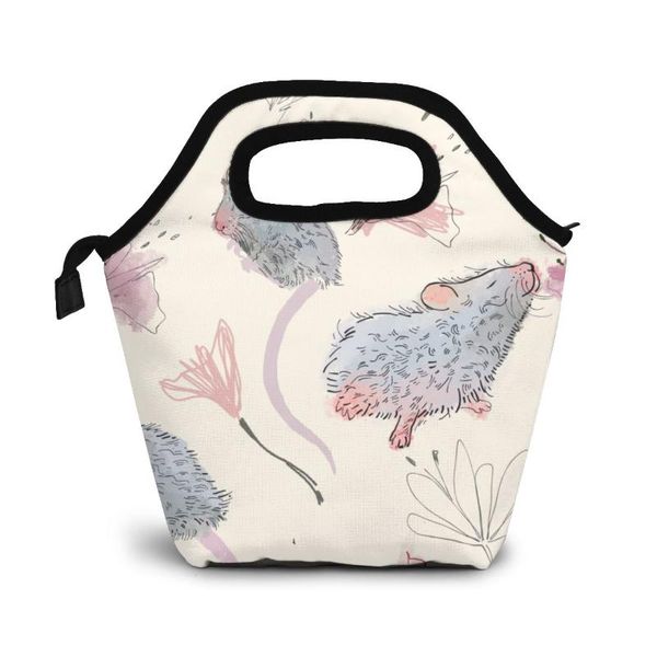 

mice in flowers lunch bag lunch/ice bags portable insulated picnic box for women men organizer, Blue;pink