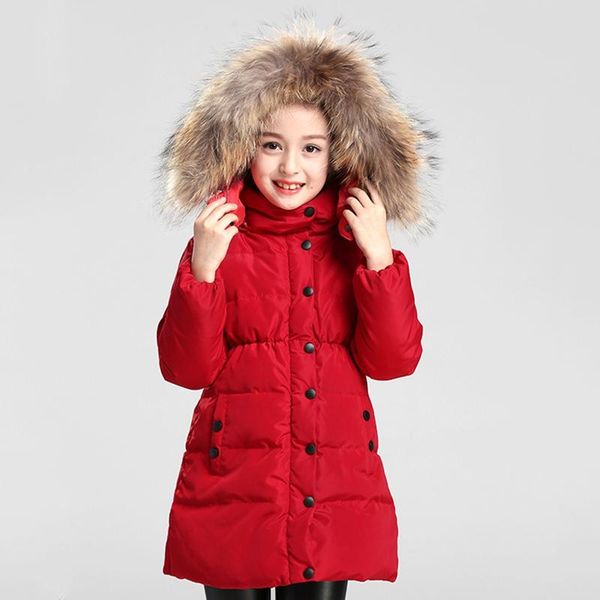 

children down jacket real raccoon fur girls winter long coat kids overcoat parkas 80% white duck parka for boys t341, Blue;gray