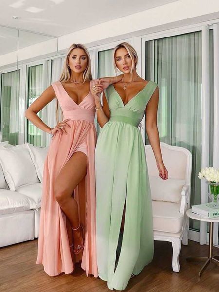 Summer Women Tank Pink Bandage Dress Sexy scollo a V senza maniche Celebrity Club Evening Runway Maxi Party Dress Vestidos 210625