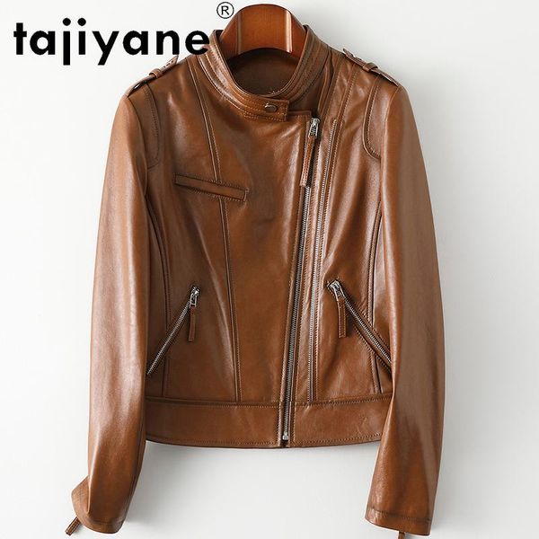 

women's leather & faux tajiyane vintage genuine jacket woman 100% sheepskin coat female biker jackets for women spring 2021 veste femme, Black