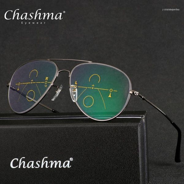 Occhiali da sole Chashma Brand Progressive Multifocal Lente Lettura Occhiali da lettura Uomo Presbiopia Iperopia Bifocal Titanium Oculos de Grau 1.51