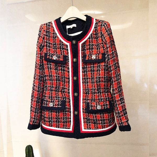 

women's trench coats 2021 female autumn chess tweed jacket arrival stylish japanese c380, Tan;black
