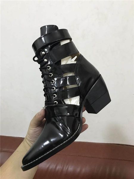 

boots bota feminina black ankle for women lace up buckle punk rain ladies shoes fashion cowboy designer woman