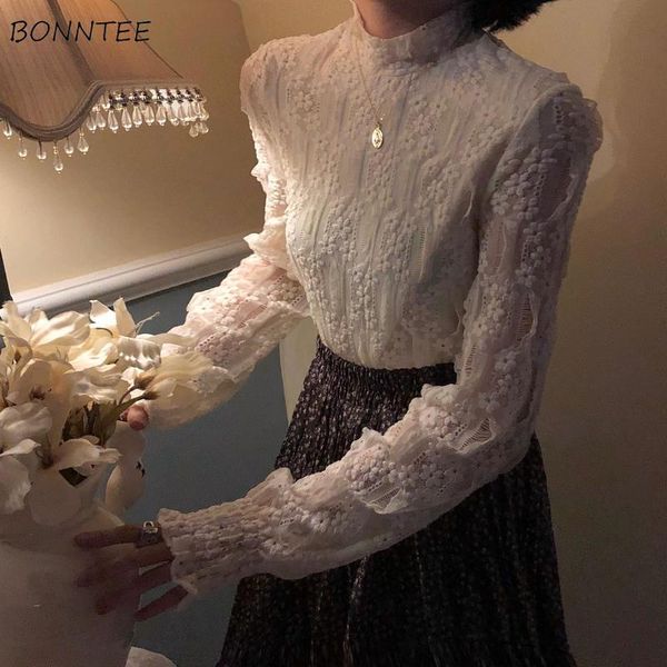 

women's blouses & shirts women turtleneck solid slim elegant casual korean style feminino stylish simple long sleeve autumn chic, White