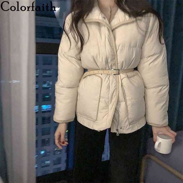 

women's jacket fall winter pockets quilted outerwear casual puffer with belt down content 71% coat co9241 210427, Black