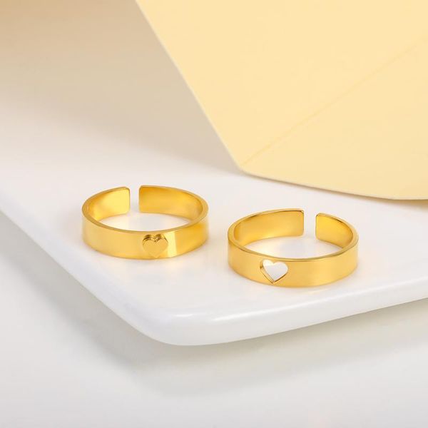 

wedding rings vintage heart couple for women men stainless steel lover ring set engagement band open 2021 trend jewelry, Slivery;golden