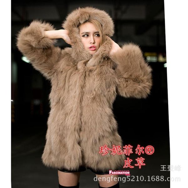 

women's fur & faux coat female european and american hooded winter women, Black