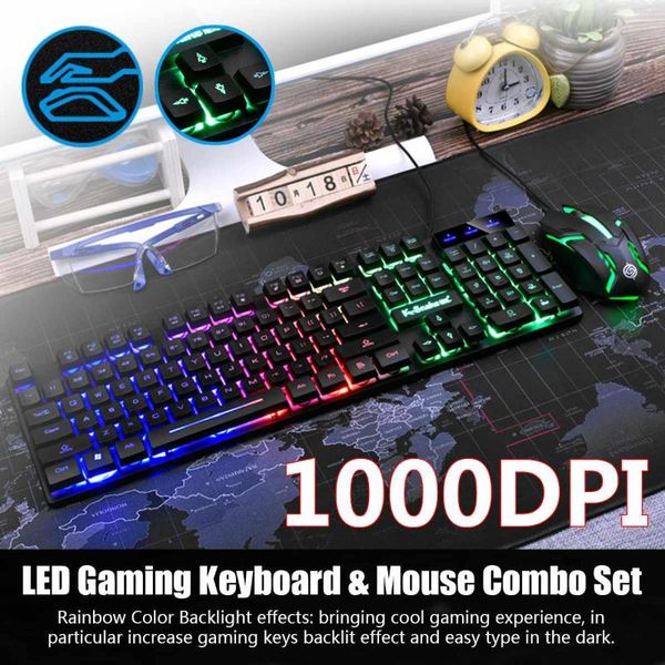 

wired rainbow backlight keyboard mouse set mechanical for pc lapdeskgaming stylish ergonomic combo combos