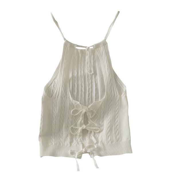 

women's tanks & camis 2021 summer french irregular bowknot lace hollow camisole short knitted corset sleeve, White