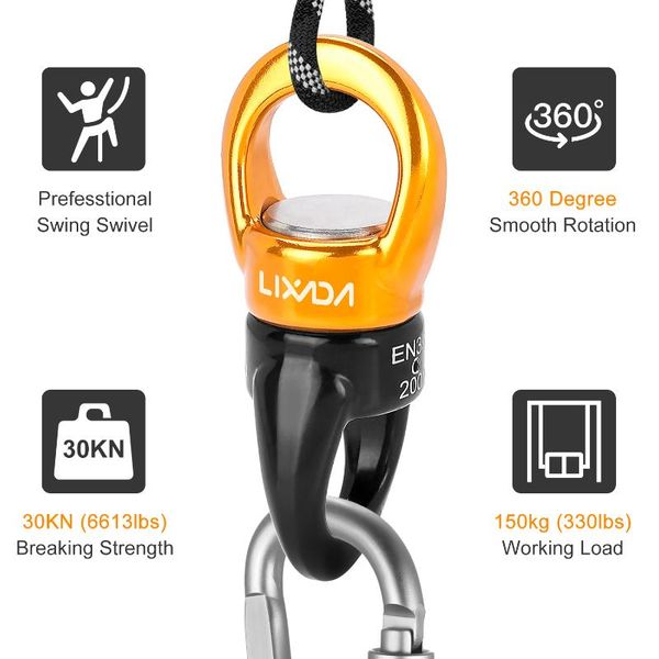 

lixada swing swivel 30kn safest rotational device spinner carabiner climbing rope swivels setting hammock cords, slings and webbing