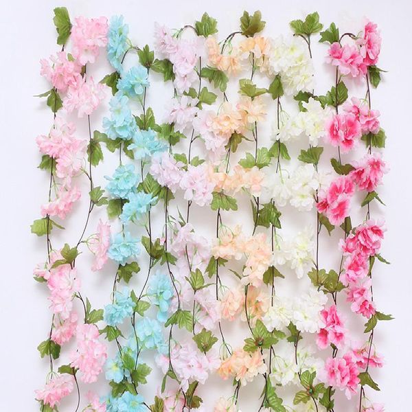 

2.2 meter cherry blossoms rattan wedding arch decor vine artificial flower home party silk ivy wall hanging garland wreath decorative flower