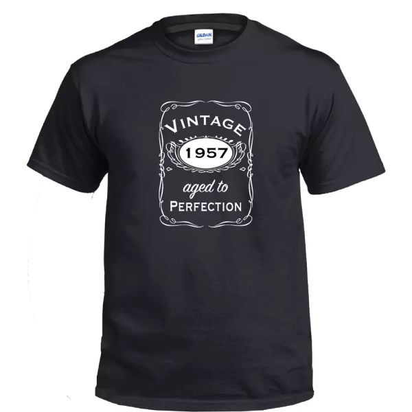

vintage aged to perfection 1957 50s birthday gift whiskey gift cotton t-shirt, White;black