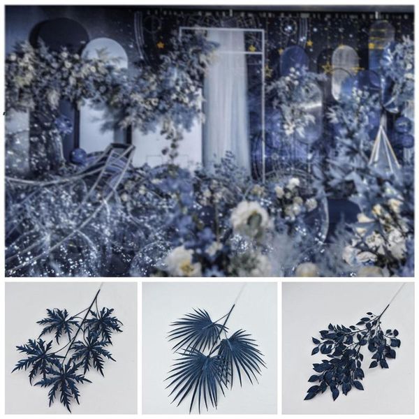 Nova Flores Artificiais Decoração Do Casamento Escuro Azul Série Azul Vários Estilos Samambaia Grama Flor Row Row Road Materiais Centerpieces EWA4480