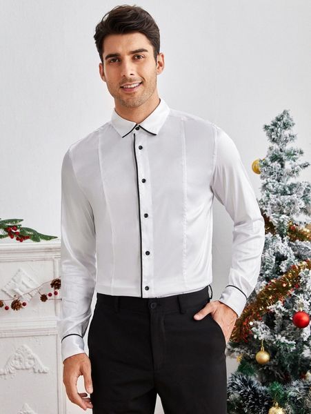 

men contrast piping shirt h7m2#, White;black