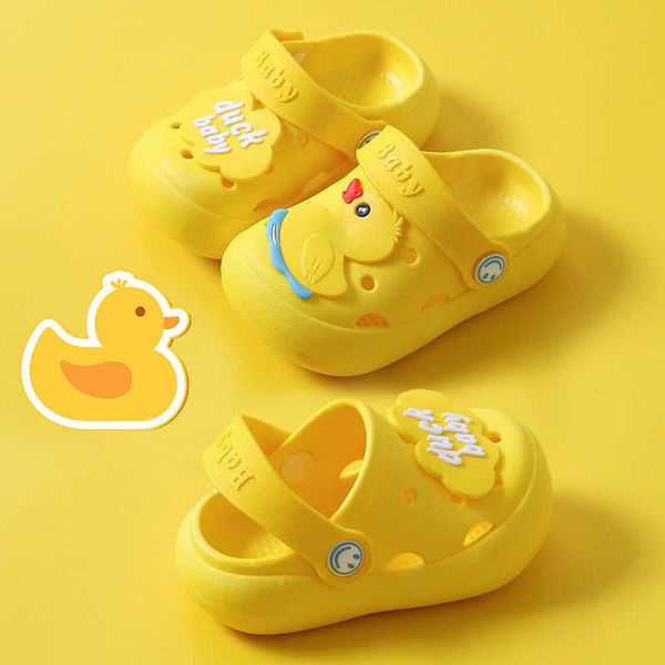 

baby kids sandals slippers for girls boys cartoon duck non slip soft sole children toddler beach garden summer slides shoes 210713, Black;red