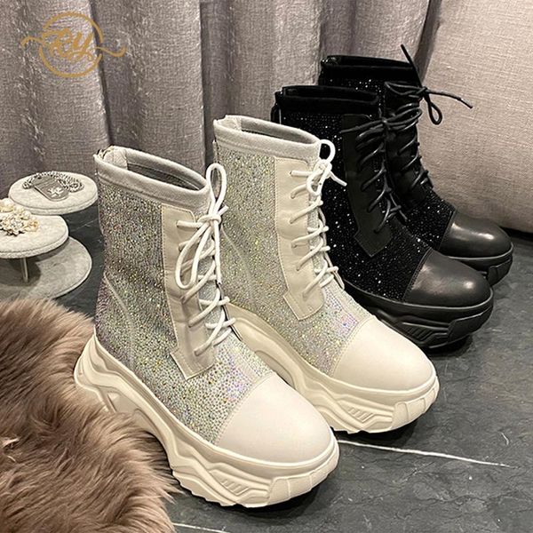 

boots ry-relaa europe station winter women 2021 fashion ankle ins combat for chunky tide, Black