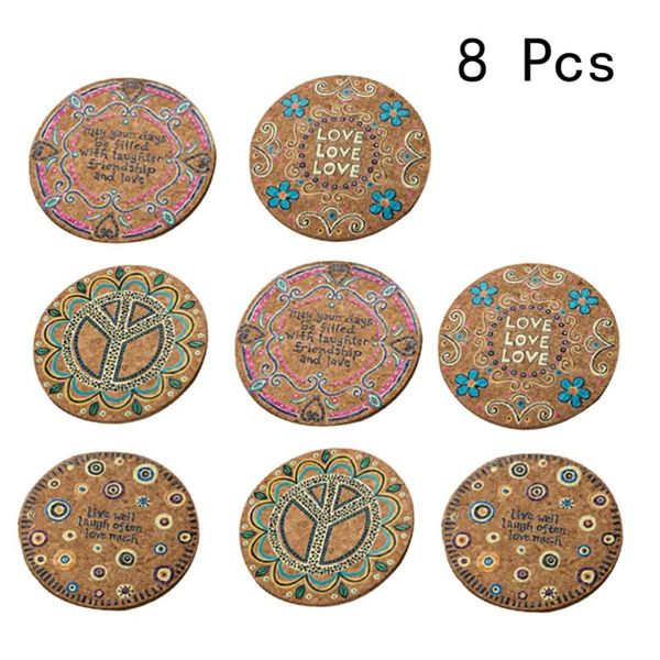 

mats & pads 8 pcs round natural cork coasters heat resistant patterned tableprotection drink (mixed)
