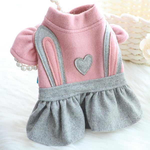 

dog apparel pink woolen girl cat coat dress heart design winter xs xl pet puppy princess wedding female jacket for small medium