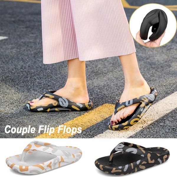

slippers women sandals thick-soled flip flops women's outer wear printed high-rise non-slip couple beach shoes, Black