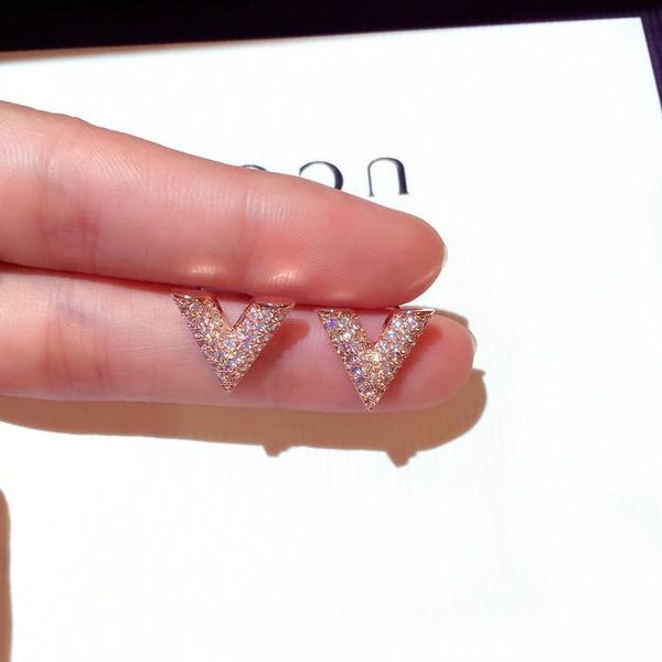 

stud 925 silver ladies v shape zircon earrings simple fashion female jewelry korean gold, Golden;silver