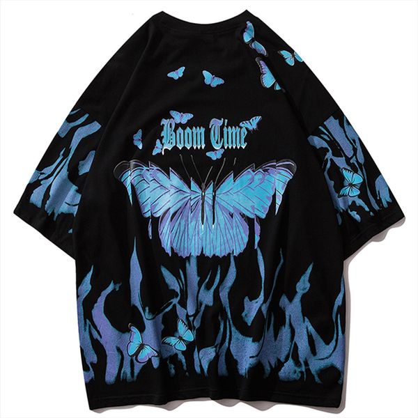 

lacible blue butterfly hip mens t shirts hop streetwear casual cotton harajuku short sleeve oversized, White;black