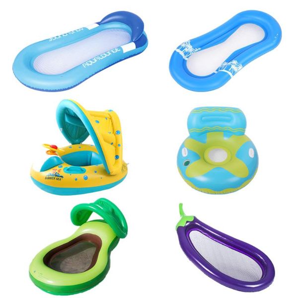 

swimming pool ring foldable floating row backrest air mattresses bed beach lounger float chair hammock mat life vest & buoy