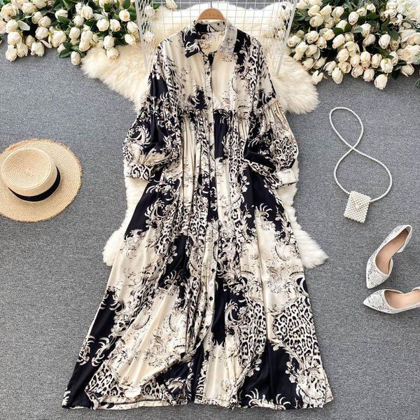 

casual dresses women summer fashion loose printed long sleeve vintage holiday dress harajuku clothes vestidos de mujer t131, Black;gray